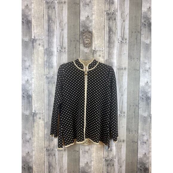 Misook Black & Metallic Gold Polka Dot Full Zip Jacket Size Large. - Picture 1 of 11